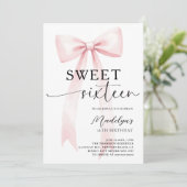 Pink Bow Modern Elegant Simple Chic Sweet 16 Einladung (Stehend Vorderseite)