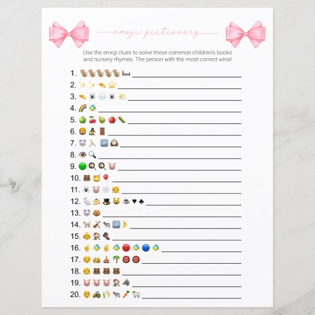 Pink Bow Modern Emoji Books Baby Showspiel (Vorderseite)
