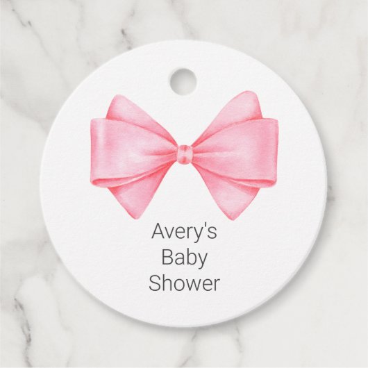 Pink Bow Modern Girl Baby Dusche Geschenkanhänger (Vorderseite)