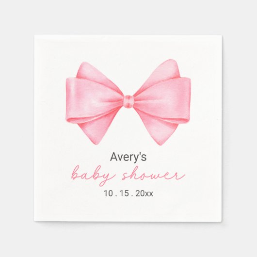Pink Bow Modern Girl Baby Dusche Napkins Serviette (Vorderseite)