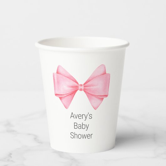 Pink Bow Modern Girl Baby Dusche Pappbecher (Vorderseite)