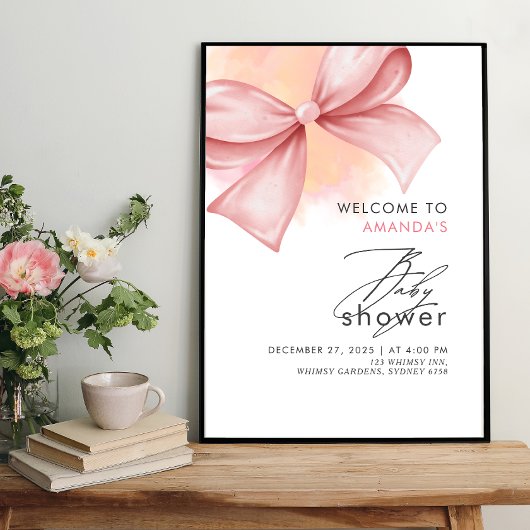 Pink Bow Moderne Babydusche Poster