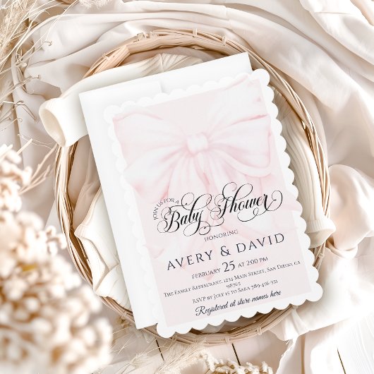 Pink Bow Moderne Elegante Girl Baby Dusche Einladung