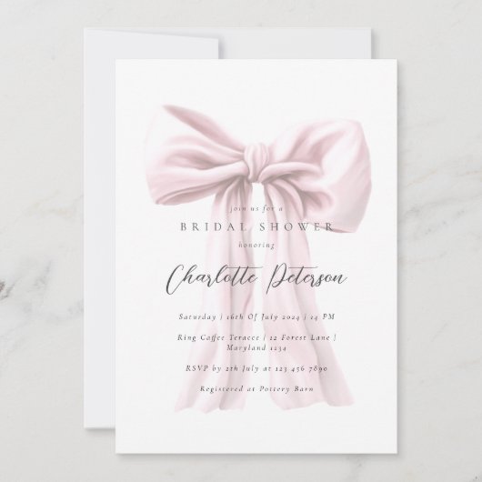 Pink Bow Modernes Brautparty Einladung (Vorderseite)