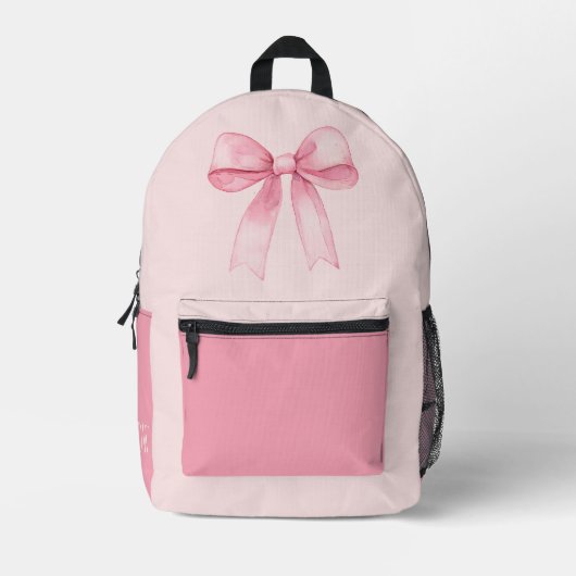 Pink Bow Monogram Cute Girly Personalized Girls Bedruckter Rucksack (Vorderseite)