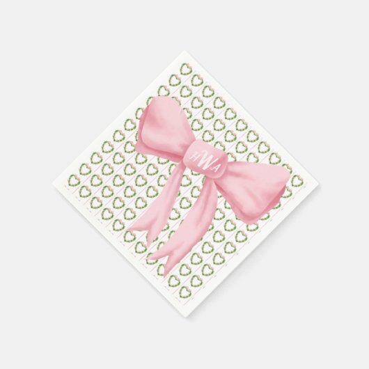 Pink Bow Monogram Herz Wreath Napkin Serviette (Ecke)