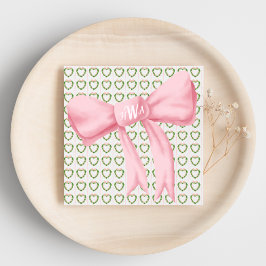 Pink Bow Monogram Herz Wreath Napkin Serviette
