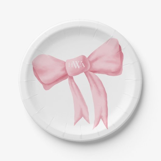 Pink Bow Monogram Preppy Pappteller (Vorderseite)