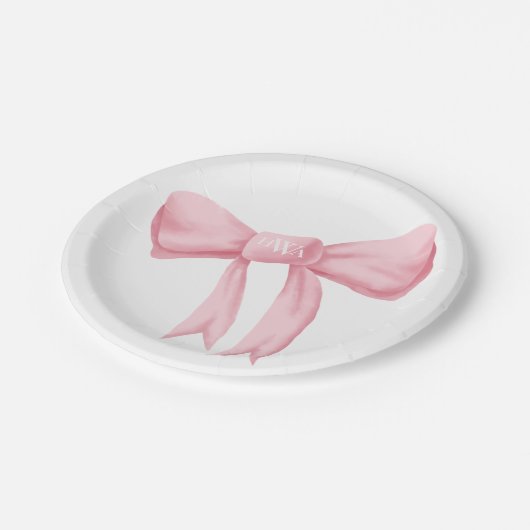 Pink Bow Monogram Preppy Pappteller (Schrägansicht)