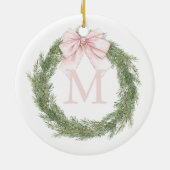 Pink Bow Monogram Wreath Christmas Keramik Ornament (Hinten)