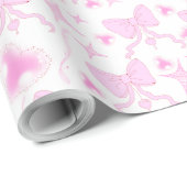 Pink Bow Muster Kawaii Herz und Ribbons Geschenkpapier (Rolleneckpunkt)