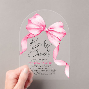 Pink Bow Niedlich Baby Girl Babydusche Acryleinladungen
