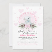 Pink Bow Niedlich Bear Cub Winter Girl Babydusche Einladung (Vorderseite)