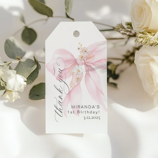 Pink Bow Niedlich Girl Birthday Party Geschenkanhänger