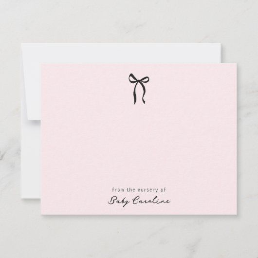 Pink Bow Nursery Note Card Einladung (Vorderseite)