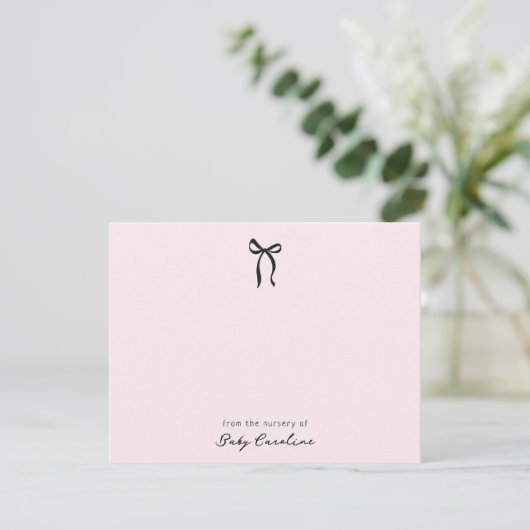 Pink Bow Nursery Note Card Einladung (Stehend Vorderseite)