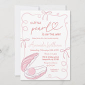 Pink Bow Ocean Little Pearl Girl Babydusche Einladung (Vorderseite)