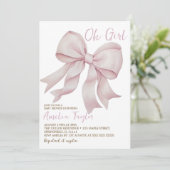 Pink Bow Oh Girl Elegant Babydusche Einladung (Stehend Vorderseite)