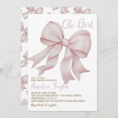 Pink Bow Oh Girl Elegant Babydusche Einladung (Vorne/Hinten)