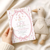 Pink Bow One Silly Goose Floral 1st Birthday Einladung
