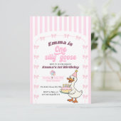 Pink Bow One Silly Goose Girl 1st Birthday Party  (Stehend Vorderseite)