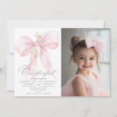 Pink Bow Onederful Girl 1. Geburtstag Foto Einladung (Vorderseite)