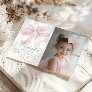 Pink Bow Onederful Girl 1. Geburtstag Foto Einladung