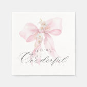Pink Bow Onederful Girl 1. Geburtstag Serviette (Vorderseite)