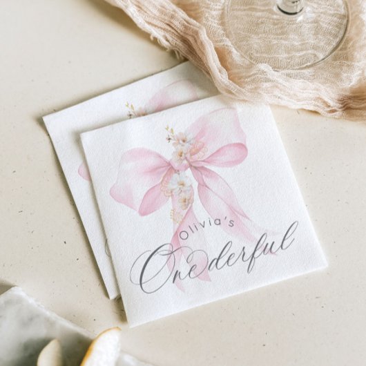 Pink Bow Onederful Girl 1. Geburtstag Serviette