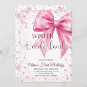 Pink Bow Onederland Christmas Birthday Party Einladung (Vorne/Hinten)