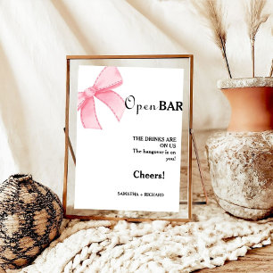 Pink Bow Open Bar Wedding Drinks Bar signieren Poster