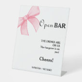 Pink Bow Open Bar Wedding Drinks Bar signieren Sockelschild (Vorderseite)