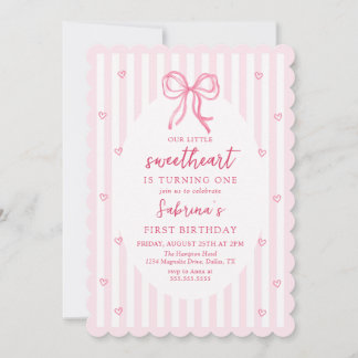 Pink Bow Our Little Sweetheart Birthday Invitation Einladung