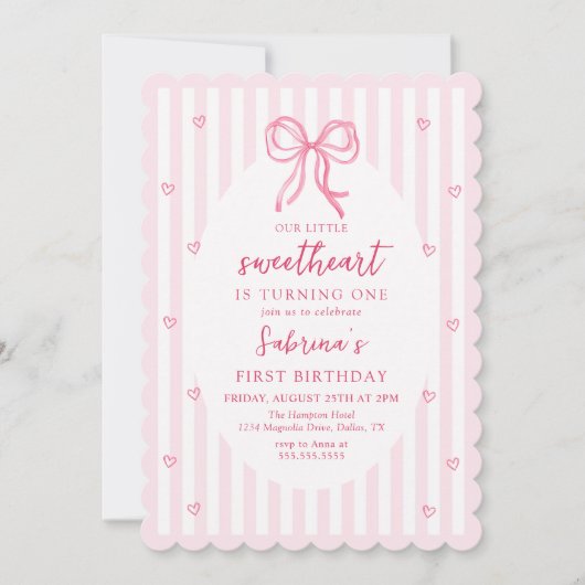 Pink Bow Our Little Sweetheart Birthday Invitation Einladung (Vorderseite)