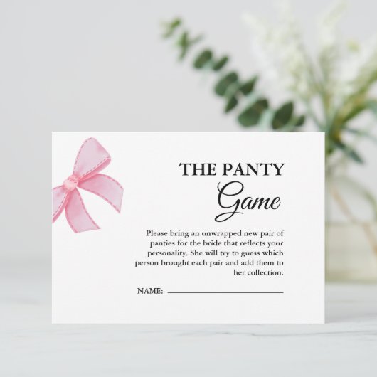 Pink Bow Panty Brautparty Begleitkarte (Stehend Vorderseite)
