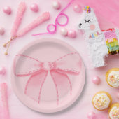 Pink Bow Paper Plate With Plain Pink Backround Pappteller (Party)