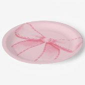 Pink Bow Paper Plate With Plain Pink Backround Pappteller (Schrägansicht)