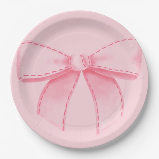 Pink Bow Paper Plate With Plain Pink Backround Pappteller (Vorderseite)