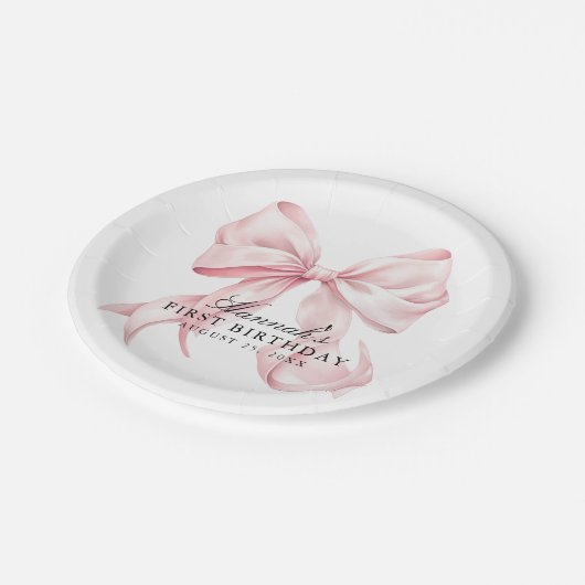 Pink Bow Paper Plates, Coquette Bow Paper Plates Pappteller (Schrägansicht)
