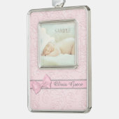 Pink Bow Pastell Baby Erstes Weihnachtsfest Rahmen-Ornament Silber (Links)