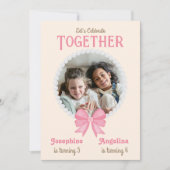 Pink Bow Pearl Foto Girl Einladung (Vorderseite)