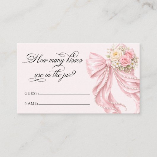 Pink Bow Pearl How Many Kisses Bridal Game Begleitkarte (Vorderseite)
