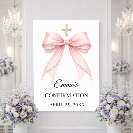 Pink bow pearls Confirmation welcome Poster