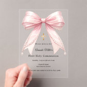 Pink bow pearls elegant luxury First Communion Acryleinladungen (Insitu (Handheld))