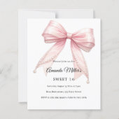 Pink bow pearls elegant Sweet 16 invitation (Vorderseite)