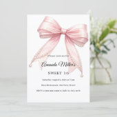 Pink bow pearls elegant Sweet 16 luxury Einladung (Stehend Vorderseite)