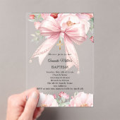 Pink bow pearls florals girl clear Baptism Acryleinladungen (Insitu (Handheld))