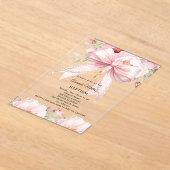 Pink bow pearls florals girl clear Baptism Acryleinladungen (Ablage )