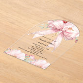 Pink bow pearls florals girl clear Baptism arch Acryleinladungen (Ablage )