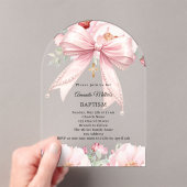 Pink bow pearls florals girl clear Baptism arch Acryleinladungen (Insitu (Handheld))